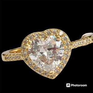 Heart Cut Cubic Zirconia Halo Cocktail Ring Yellow Gold Plated Size 7 8 9